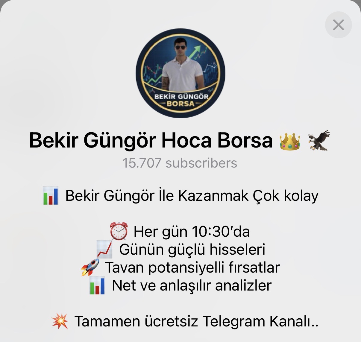 Bekir Güngör Hoca Borsa Telegram Kanalı - 15.818 üye