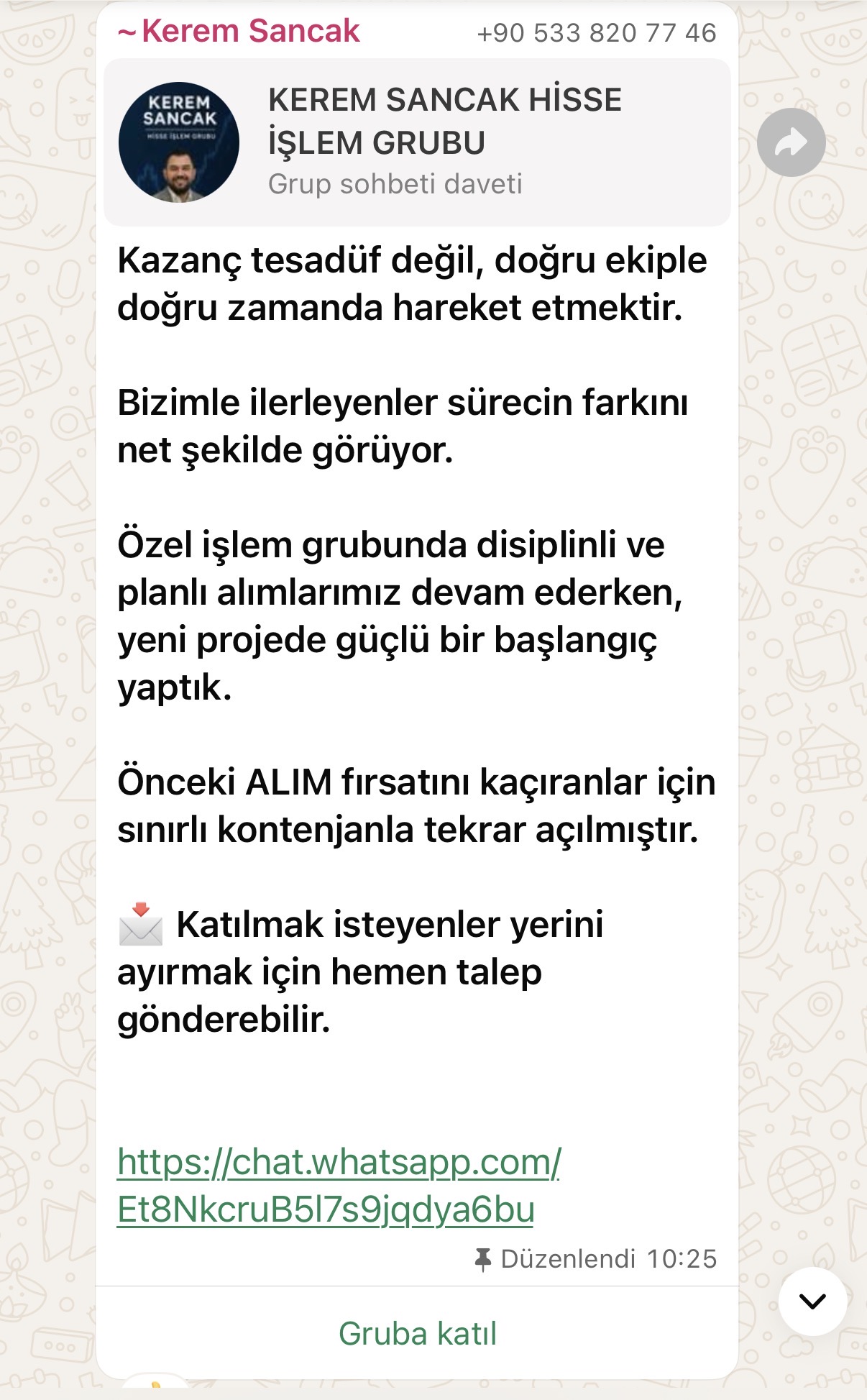 Kerem Sancak WhatsApp Davet Mesajı