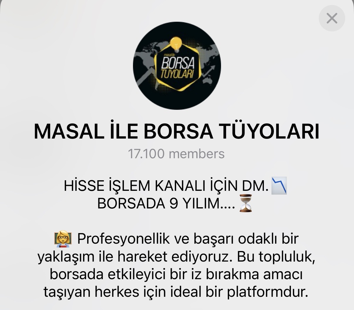 Masal ile Borsa Tüyoları Telegram Kanalı - 17.100 üye
